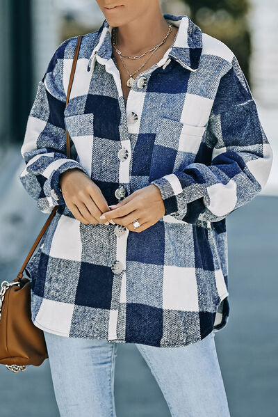 Plaid Button Up Dropped Shoulder Jacket