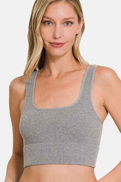 Zenana Ribbed Square Neck Cropped Tank