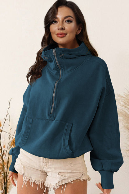 Zip-Up Dropped Shoulder Hoodie