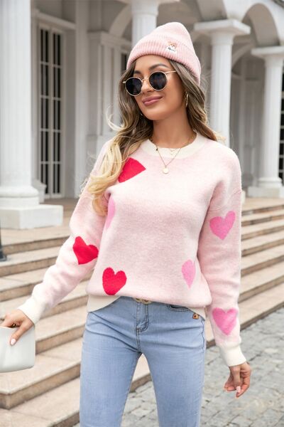 Angel Wings Heart Round Neck Dropped Shoulder Sweater