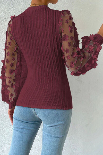 Textured Applique Long Sleeve Blouse