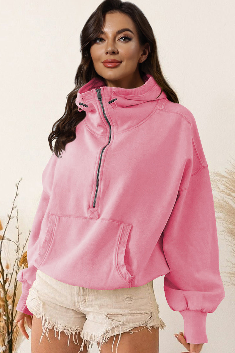 Zip-Up Dropped Shoulder Hoodie